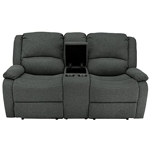 RecPro Charles 94" Double Recliner RV Sofa with Convertible Console | Zero Wall Reclining Sofa for Camper | Wall Hugger Couch | Fifth Wheel Theater Seating | Replacement RV Furniture | Fossil Cloth