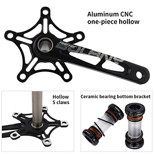 Folding Road Bicycles Crank Arm Set 170mm 130 BCD Crank Arm Set Hollow Integrated Crankset with BB Single Chainring (Color : Colorful A)