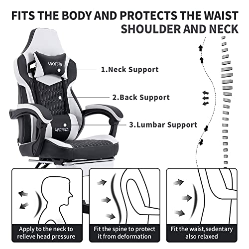 Gaming Chair with Footrest, High Back Gaming Chairs PVC Leather Ergonomic Office Gamer Chair Headrest Lumbar Support Racing Style Video Gaming Chair (Black White)