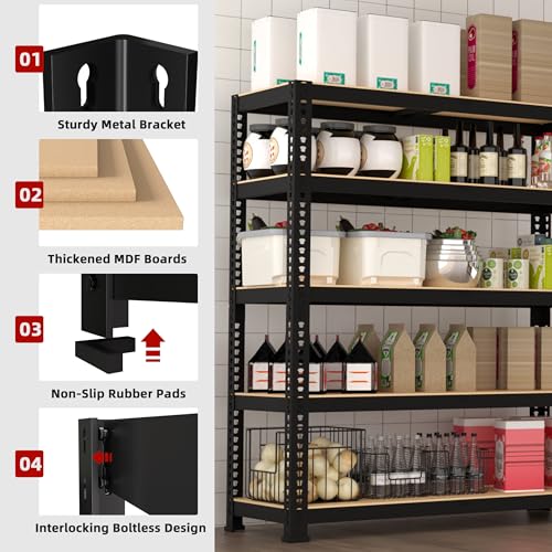5 Tier Garage Storage Shelves - 32" W x 16" D x 63" H Adjustable Heavy Duty Metal Shelving Unit, Garage Shelving Utility Storage Rack for Basement, Pantry, Kitchen, Black, 2 PCS