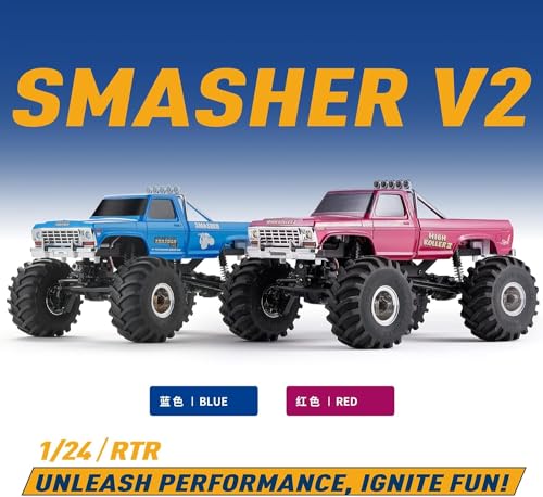 EAZYRC X FMS Fcx24 Smasher 1/24 RC Crawler RTR, RC Monster Truck 4x4, 8+ kph 2-speeds Transmission Off-Road with Battery,USB Charger and 2.4Ghz Remote Control for Adult (Blue)