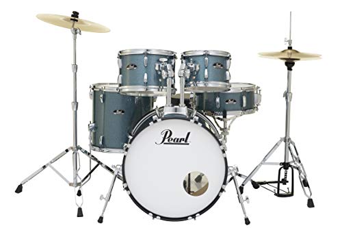 Pearl Roadshow Drum Set 4-Piece Complete Kit with Cymbals and Stands, Charcoal Metallic (RS584C/C706)