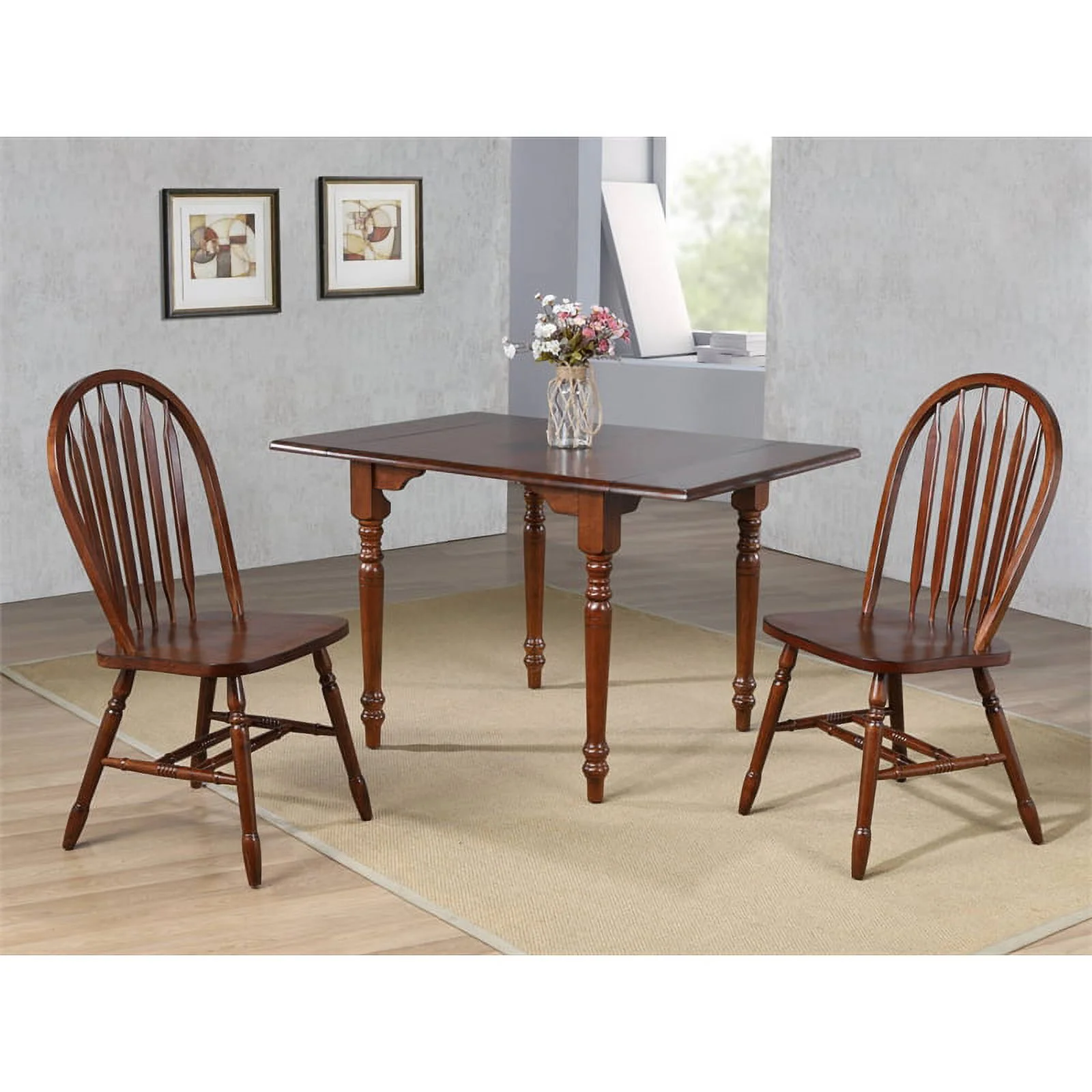 Bowery Hill Rectangle Drop Leaf Dining Table Antique White/Chestnut Brown Wood