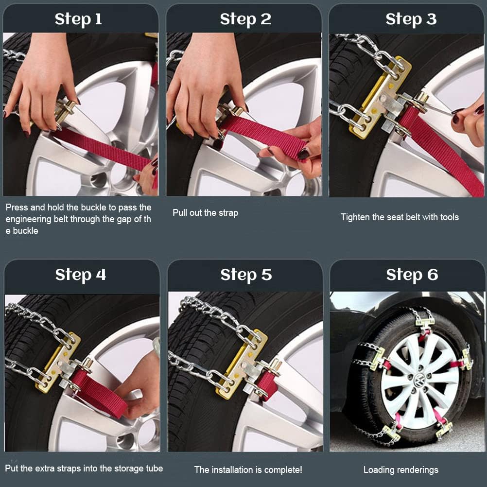 Enfudid Snow Chains for Car, Universal Anti Slip Snow Chains for SUV, Trucks, RV of Tire Width 165-275mm (6.5-10.8 inch), Heavy Duty,Thickened,Adjustable,Durable (2-Chains) Pack of 2