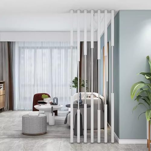 Room Divider Cubicle Dividers Partition Wall/Floor to Ceiling Wooden Slats, Metal Iron 8 Pcs Wall Dividers Privacy Screens, for Living Room Bathroom, Easy to Install(White,225CM/88.5IN/7.38FT)