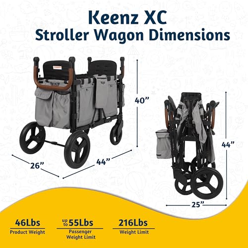 Keenz XC 2.0 - Luxury Comfort Stroller Wagon | Foldable 2 Passenger Double Seater with Adjustable Canopy | Cream