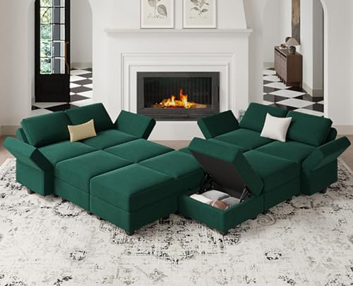 Belffin Oversized Modular Sectional Sofa Velvet U Shaped Couch with Storage Ottomans Modular Sectional Couch with Reversible Chaise Convertible Sectional Sleeper Sofa Velvet Blue
