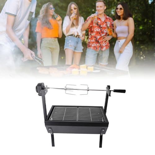Rotisserie Grill, BBQ Whole Pig Lamb Goat Charcoal Spit Grill Electric 4W Motor BBQ Hog Rotisserie Roaster, 55.1lb Load Bearing Capacity Lamb Rotisserie System for Camping, US Plug
