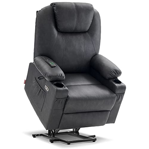 MCombo Power Lift Recliner Chair for Elderly, Lift Chair with Heat and Massage, FSC Certified, USB Ports, Cup Holders, Faux Leather 7040 (Black, Medium)