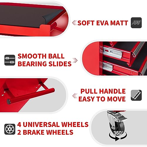 4-Drawer Tool Cart on Wheels, Rolling Tool Box，Heavy Duty Utility Industrial Service Cart Storage Organizer with Locking System, for Mechanic, Warehouse, Garage, Workshop