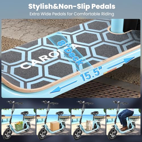 Caroma Peak 800W/1200W Electric Scooter Adults, 30 Miles Max Range, Foldable Electric Scooter with Seat, Front Suspension, Detachable Large Basket,Commuter E-Scooter for Adult and Teens