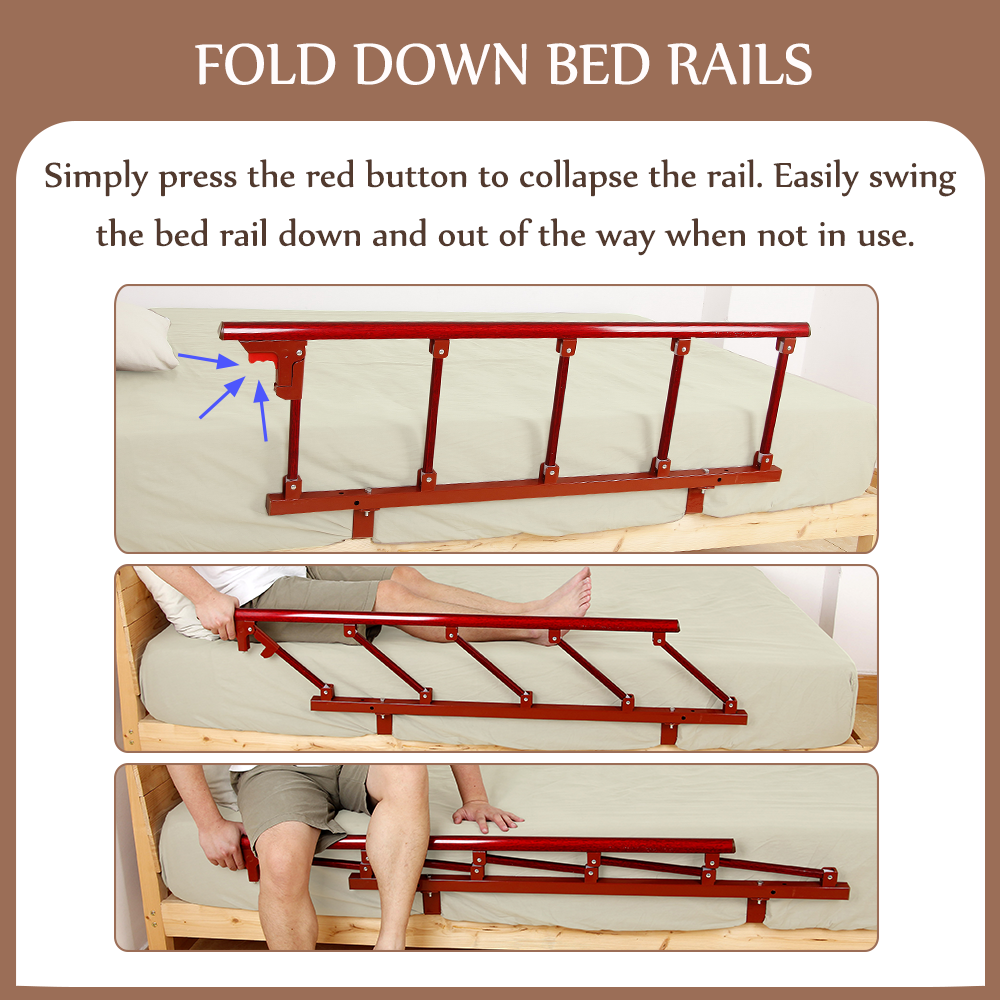 Bed Rails for Elderly Adults Seniors Assist Bar Bed Guard Railings Bedside Grab Bar Cane Assist Handle Half Bed Rail Hospital Safety Fold Down Rails (37"x14")