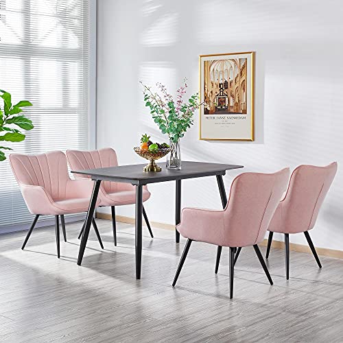Topeakmart Fabric Upholstered Accent Chair Modern Armchair Dining Chair Curved Back Side Chair for Living Room Dining Room Bedroom Pink