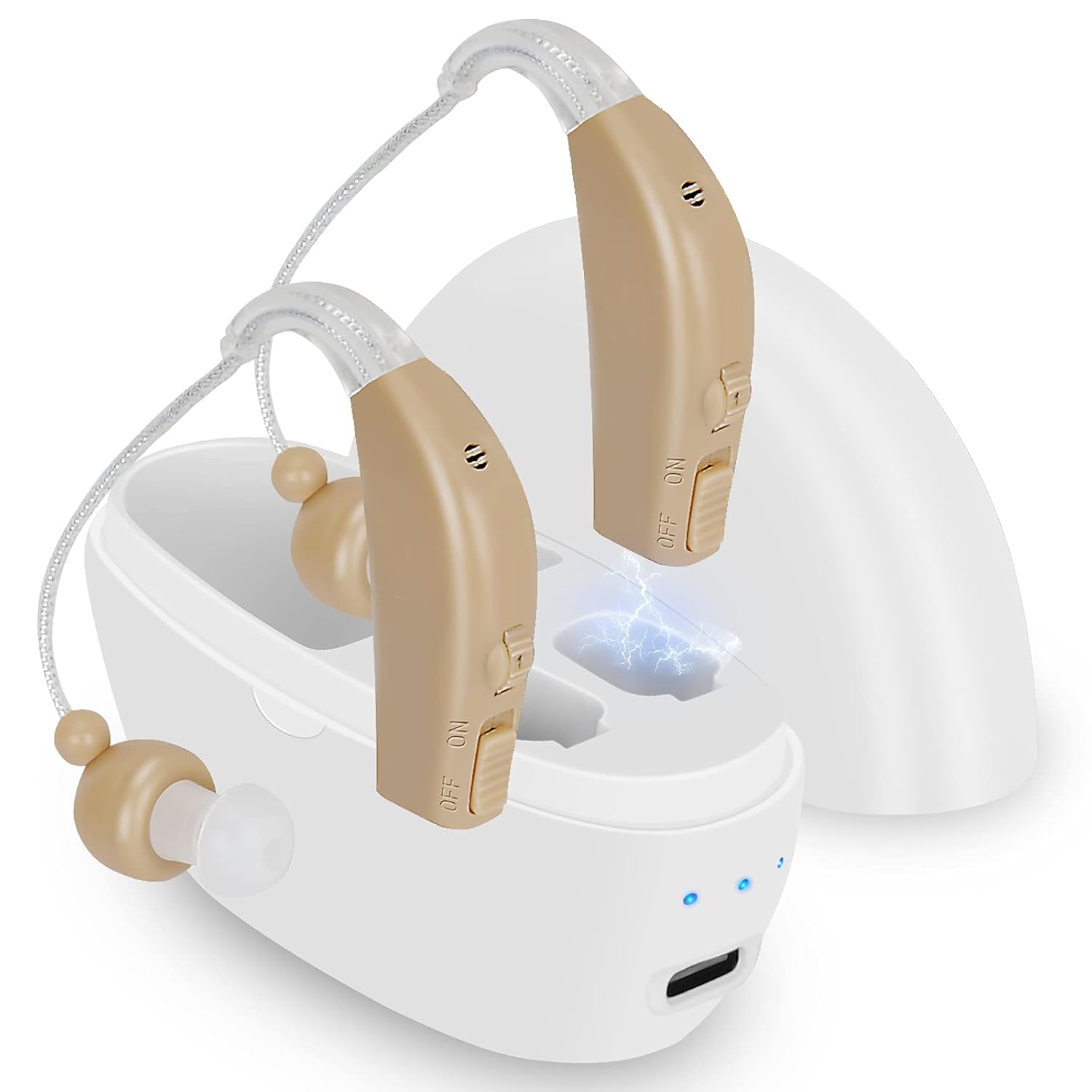 Hearing Aids for Seniors Rechargeable with Noise Cancelling, BTE Hearing Amplifier, Ear Hearing Assist Devices PSAP with Volume Control, Set of 2