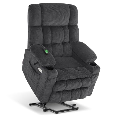 MCombo Dual Motor Power Lift Recliner Chair with Massage and Heat for Elderly People, Infinite Position, USB Ports, Cup Holders, Fabric 7890 (Medium-Regular, Burgundy)