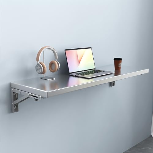 Wall Mounted Folding Table for Laundry Room, Stainless Steel Storage Shelf with Metal Brackets for Kitchen Dining Room Home Bar Workbench(Size:120x40cm/47.2" Lx15.7 W)