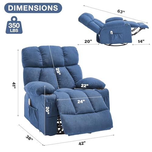 Massage Rocker Recliner Chair with Heat and Vibration Ergonomic Rocking Lounge Chair for Living Room Comfy Overstuffed Recliner with 4 Side Pockets,2 Cup Holders, USB Charge Port, Grey
