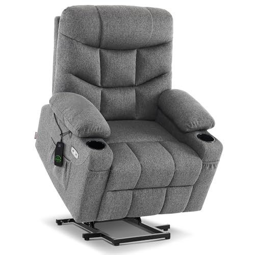 MCombo Power Lift Recliner Chair with Extended Footrest for Elderly People, Fabric 7287 (Navy Blue, Medium)