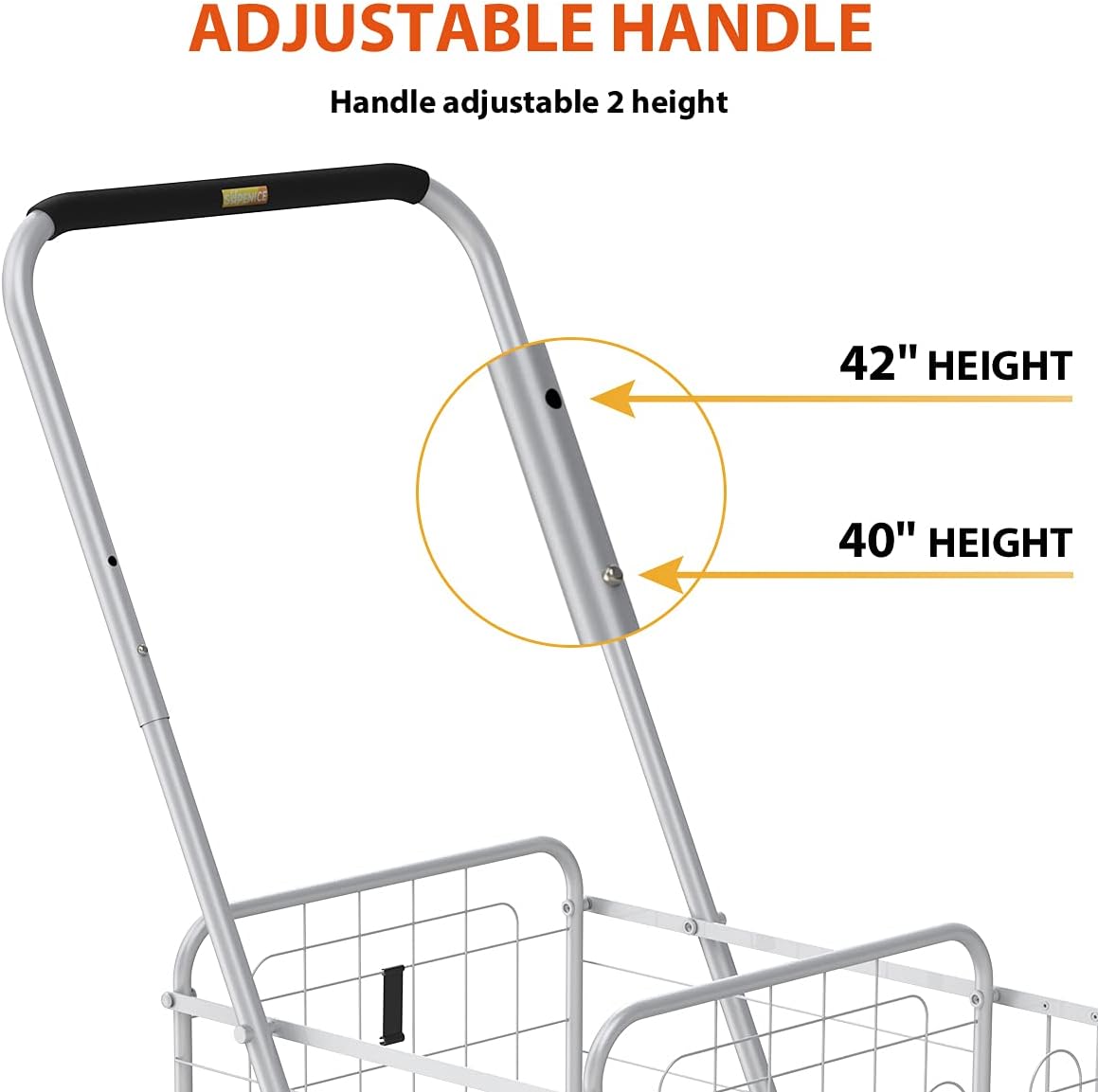 Supenice Grocery Shopping Cart with Wheels Deluxe Stair Climber Utility Cart Easily Collapsible Cart with Tri-Wheels, 66 LBS Capacity, Extended Foam Cover, Trolley for Shopping, Stair, Laundry