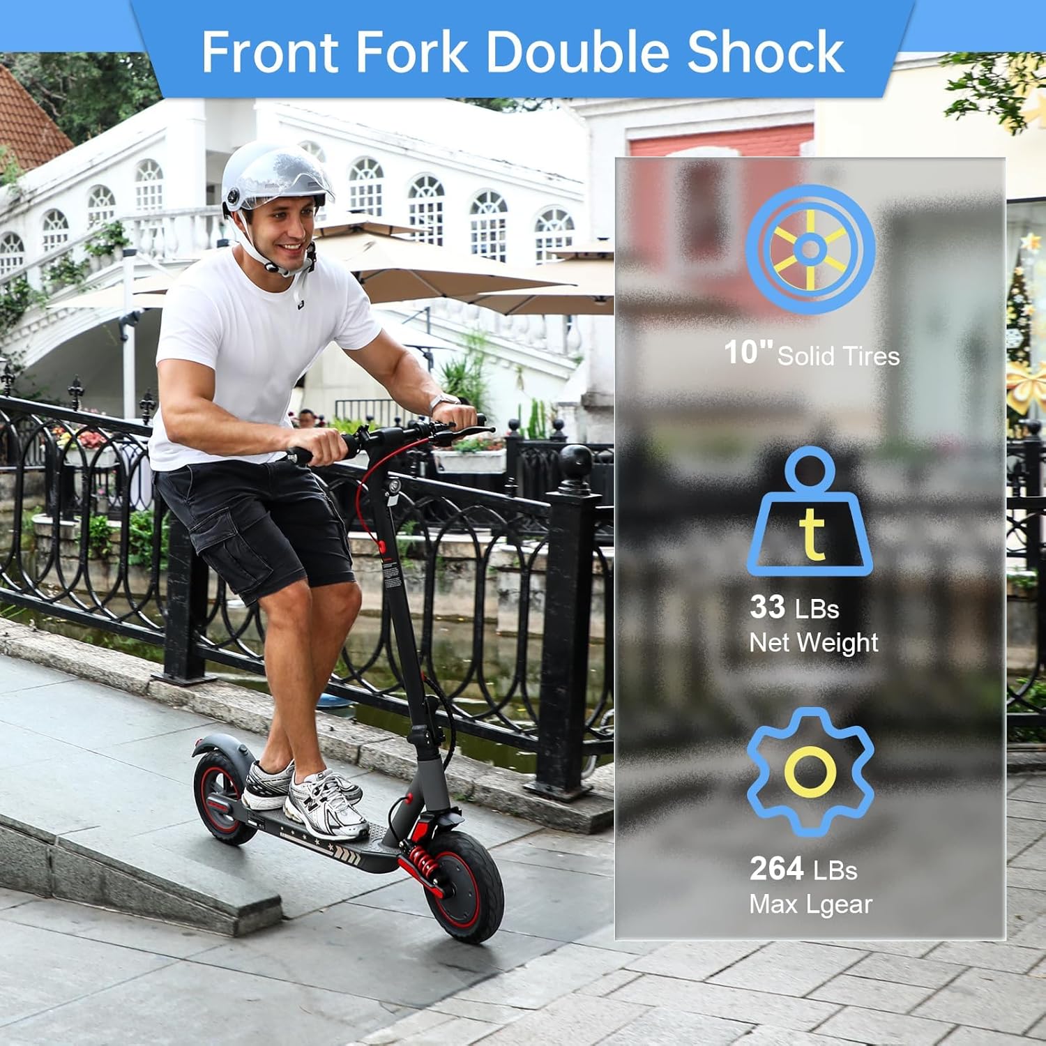 X10 Electric Scooter for Adults, 10" Solid Tire, 22 MPH Max Speed by 500W Motor, Front suspensions, Long Range Portable Folding Commuting Electric Scooter with Turn Signal, APP Control