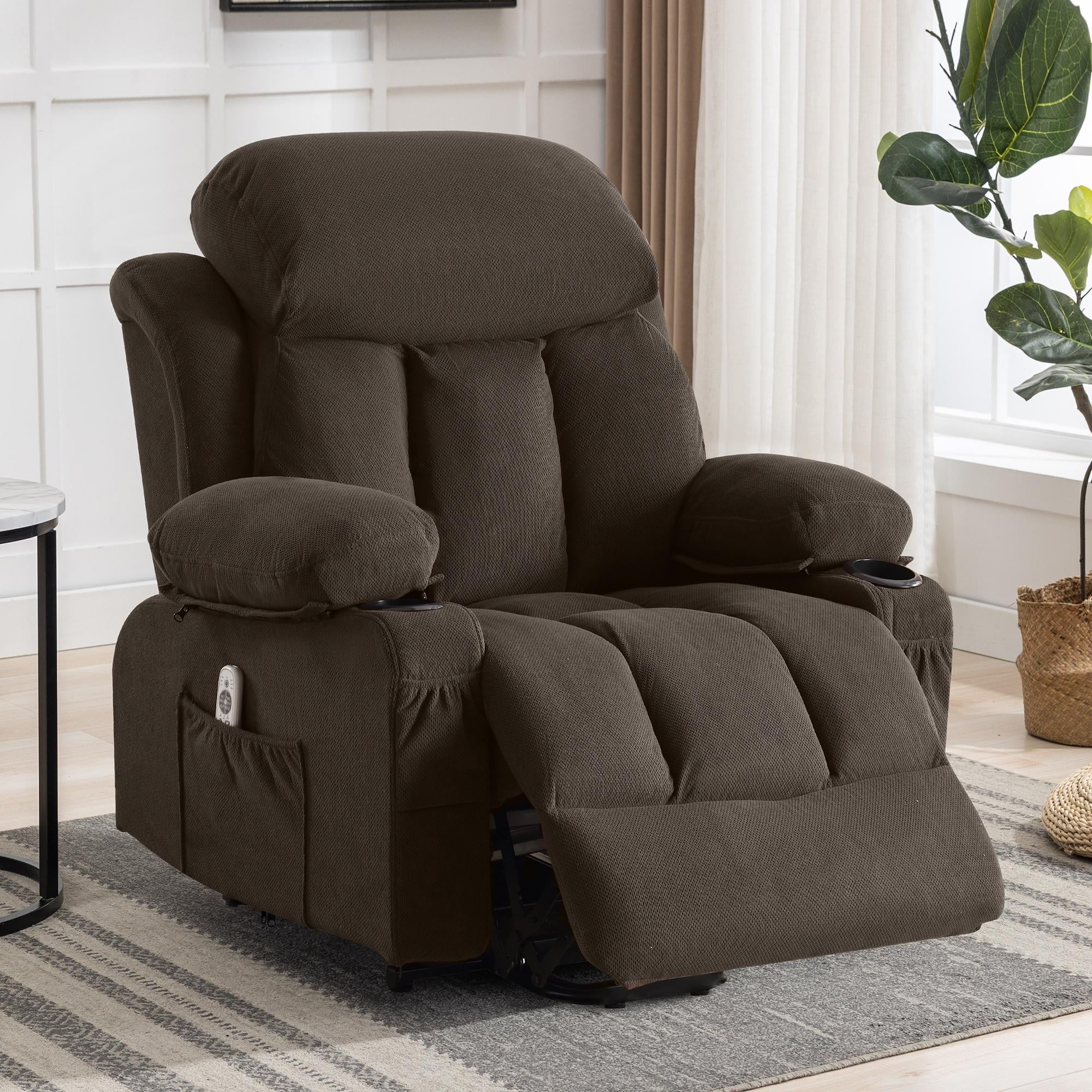 Power Lift Recliner Chair, BTMWAY PU Leather Electric Recliner Chair for Elderly with Massage | Heating | Remote Control | USB Port, Power Lift Recliner for Home Use, 22in Seating Wide, Brown