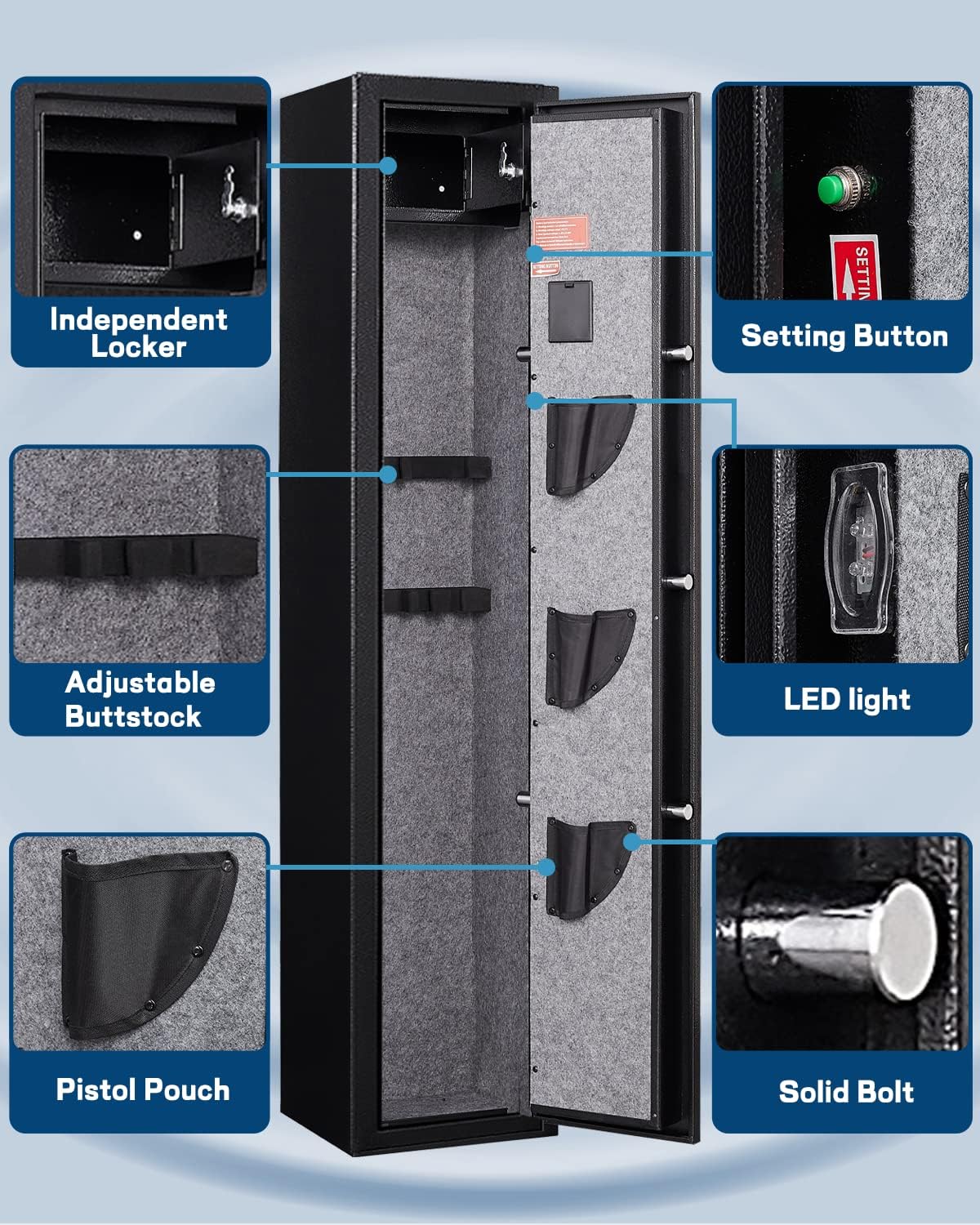 5-6 Gun Rifle Safe, Gun Safes for Home Rifles and Pistols, Quick Access Long Gun Safe Shotgun Rifle Cabinet,with a Handgun Lock Box and a Removable Shelf, Silent Mode
