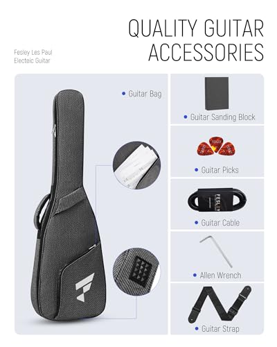 Fesley 39" LP Electric Guitar Kit: Full Size Solid Body Electric Guitars for Beginners with Humbucker Pickups, Poplar Body, Mahogany Neck,22 Frets,6 String Guitar with Gig Bag,Cable,FLP350,Matte,Black
