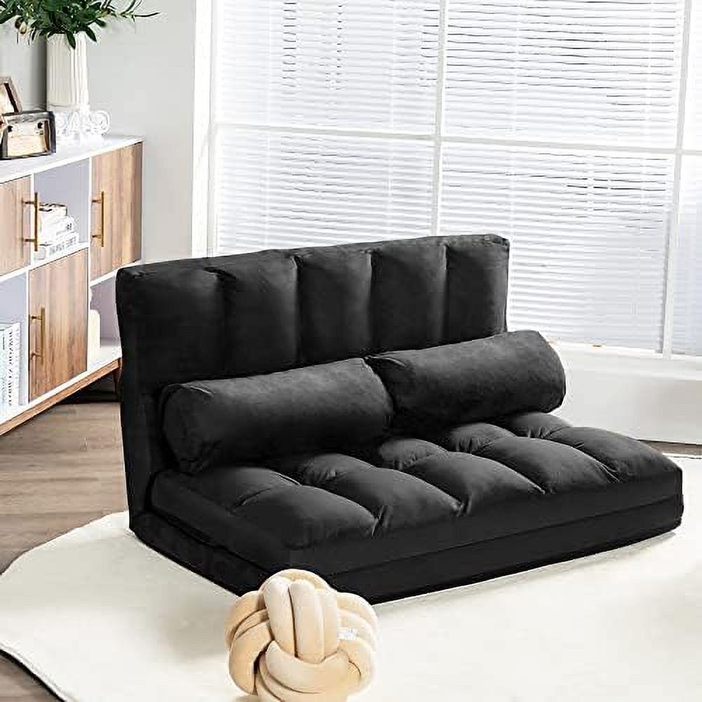 RUNFAYBIU Foldable Floor Sofa  6-Position Adjustable Lounge Couch with 2 Pillows &amp; Suede Cloth Cover  Modern Lounge Mattress Video Gaming Lazy Couch  Floor Seating Sofa  71" x 44.