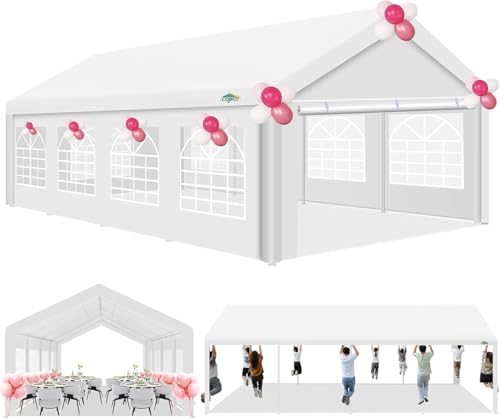 COBIZI 20x40 Party Tent Heavy Duty, Galvanized Wedding Tent, Event Shelter for Parties, Outdoor with Removable Sidewall & Built-in Sandbag, Carpas para Fiestas, Large Canopy, Waterproof, White