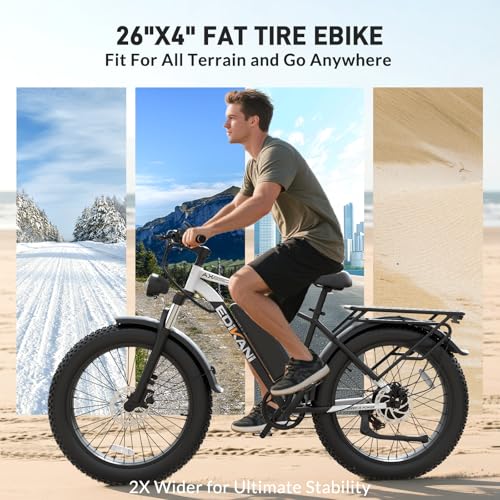 26" Electric Bike for Adults, 90 Miles 34MPH Fast E Bike for Men, Peak 1500W Fat Tire Ebike for Adults Electric with 48V 864WH Removable Battery, ON/Off Road E Bicycle with Brake Light