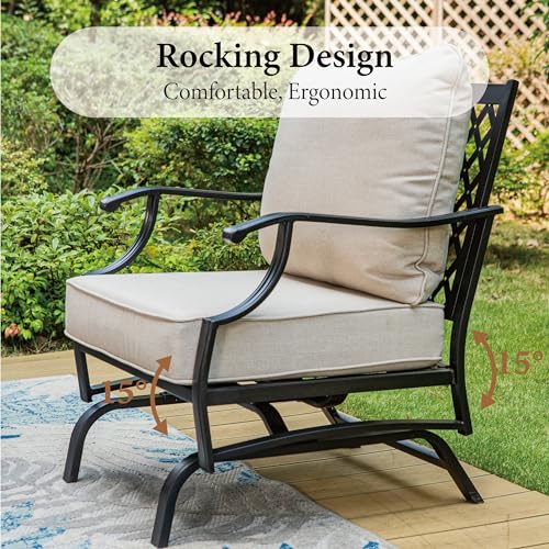 Patio Furniture Set 4 pcs, Metal Outdoor Patio Furniture, 3-Seat Sofa, 2 Swivel Chairs, Coffee Table and 5.75" Extra Thick Cushion, Conversation Set for Backyard Deck, Navy Blue