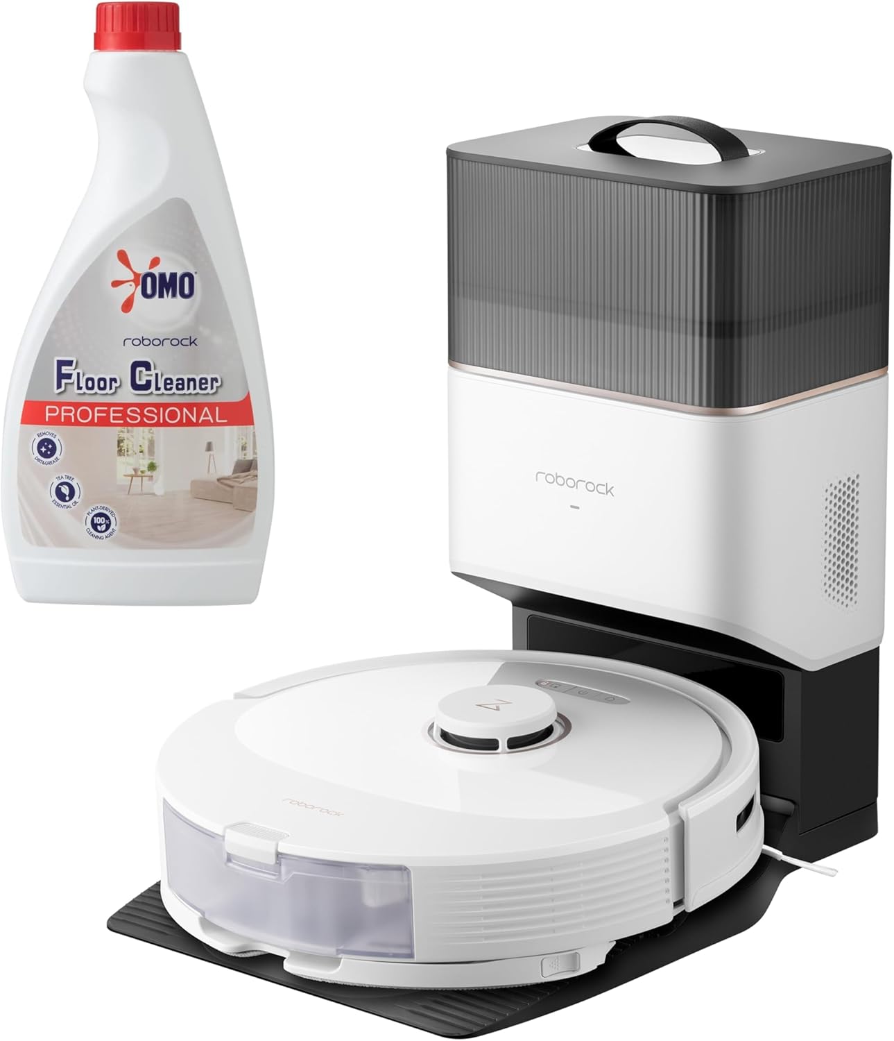 roborock Q8 Max+ Robot Vacuum and Mop with Cleaning Solution Bundle, Self-Emptying, White
