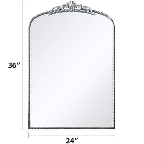 Micasso Antique Gold Ornate Mirror, 24 x 36 Inches Arched Baroque Style Mantel Wall Mirror for Bathroom, Vanity, Living Room
