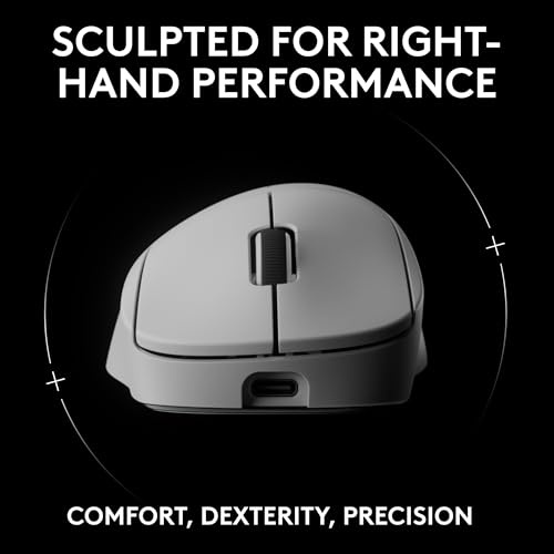Logitech G PRO X Superlight 2 DEX Wireless Gaming Mouse, 60g pro-Grade Right-Handed Mouse with 5 programmable Buttons, USB-C Charging, 44k DPI Sensor, up to 8 kHz Polling for PC/Mac - White