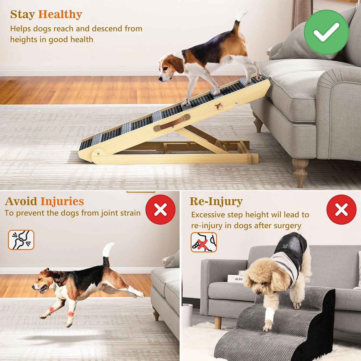 Dog Ramp, Portable Pet Ramp for Large Small Old Dogs Cats with 7 Adjustable Heights 11" to 26.6", Non-Slip High Traction Ramp for High Bed, Car and Couch, Hold up to 200 LBS