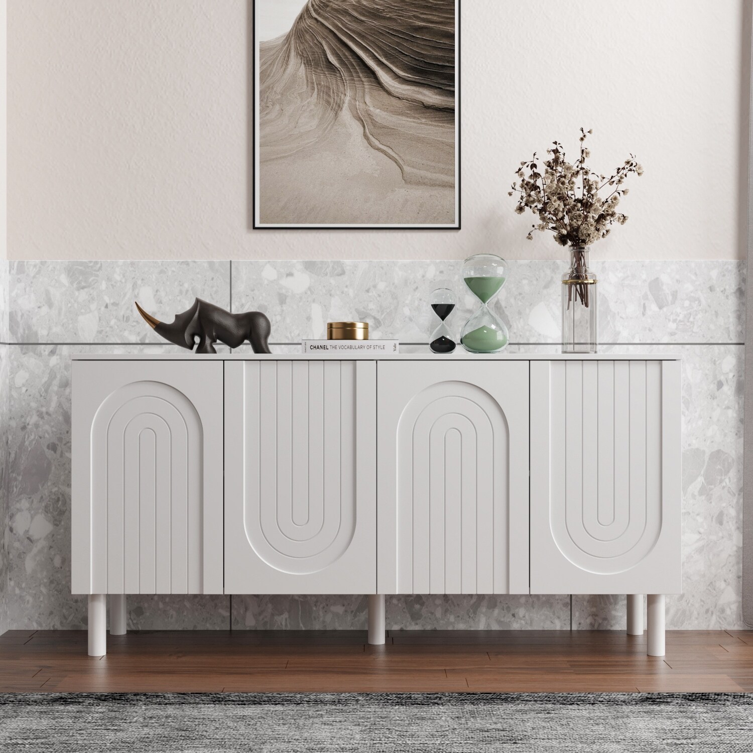 63.2"W Bookcase Credenza Sideboard Buffet with Drawer & Pop-Up Doors