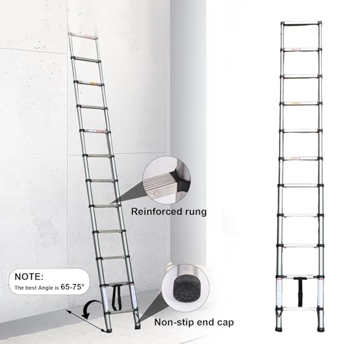 Telescoping Ladder,16.5FT Telescoping A Frame Ladders with Movable Wheel,Household Use Stainless Steel Folding Ladder,Multi-Purpose Collapsible Ladder for Outdoor Work