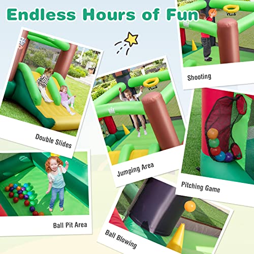 BOUNTECH Inflatable Bounce House, Farm Themed Bouncy House with Dual Slides for Racing Fun, Toddler Kids Jump Castle Bounce House with Ball Pit & Blower Indoor Outdoor Backyard Party Gifts