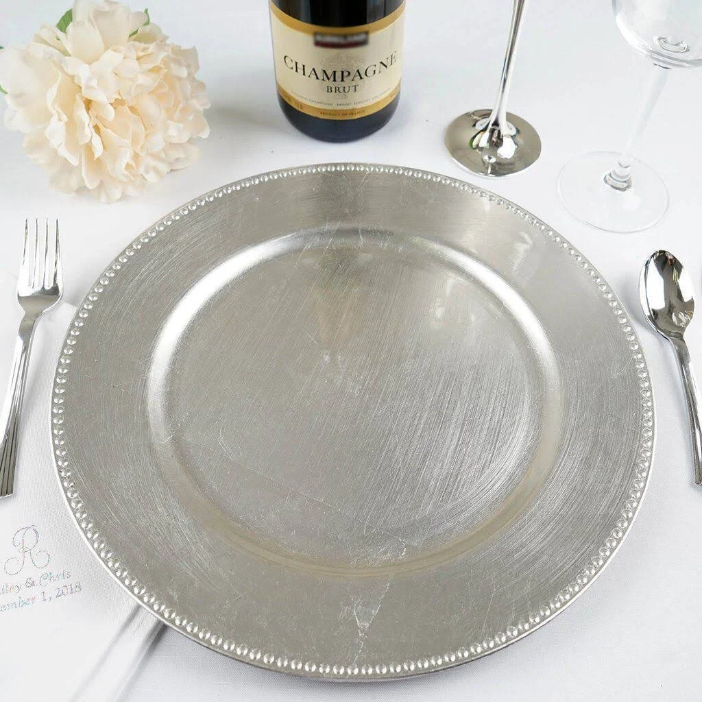 Balsacircle 24 Pcs 13-inch Crystal Beaded Round Charger Plates - Dinner Party Wedding Supplies for All Holidays, Silver