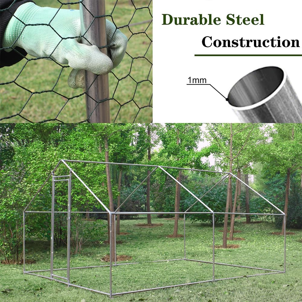 Chicken Coop Large Metal Chicken House,Walk-in Poultry Cage Chicken Run Pen Dog Kennel Duck House with Waterproof and Anti-Ultraviolet Cover (L(10' L x 13 W x 6.56' H))