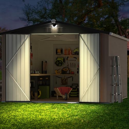 Metal Storage Shed,Outdoor Storage Building 10x12,Large Backyard Sheds with Lockable Doors,Waterproof Outside Storage Shed