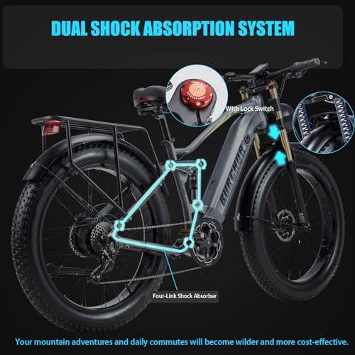 1000W/2000W Daul Motor Adults Electric Bike, 120Miles & 48V 30Ah LG Cell Battery, 26''x4.0 Inch Fat Tire Ebike, 30MPH Dual Hydraulic Disc Brakes Full Suspension, Mountain Ebikes for Men Women