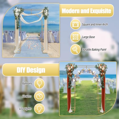 Wedding Arch Backdrop Stand, Wedding Arches for Ceremony Square Metal Balloon Arch Stand Garden Arbor Frame for Wedding Birthday Party Baby Shower Photo Booth Background Decoration (Gold)
