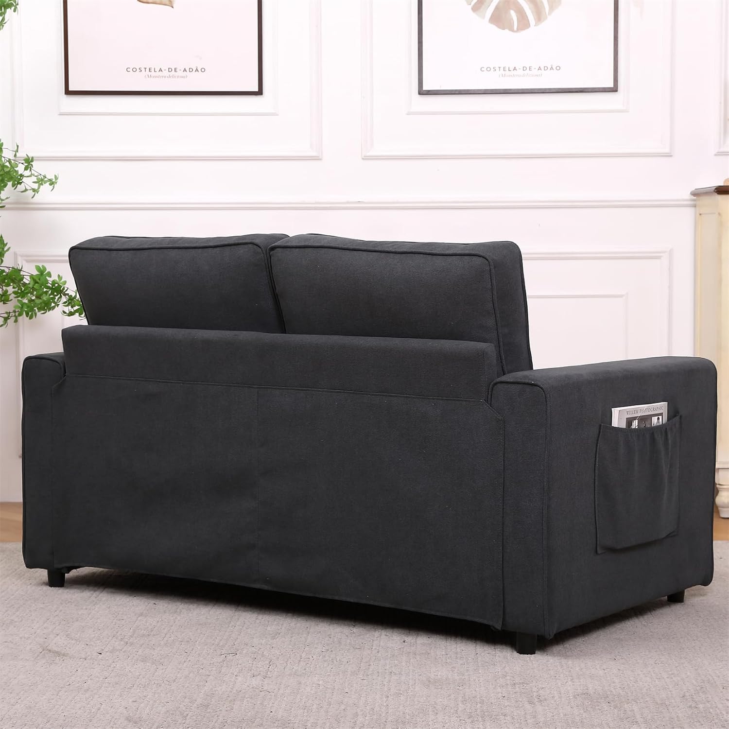 CITYLIGHT 3 in 1 Folding Sofa Bed with 2 Storage Pockets, Linen Convertible Foldable Couch Bed, Loveseat Sleeper Sofa, Folding Couch Bed for Small Spaces, Couches for Living Room, Apartment,Dark Gray