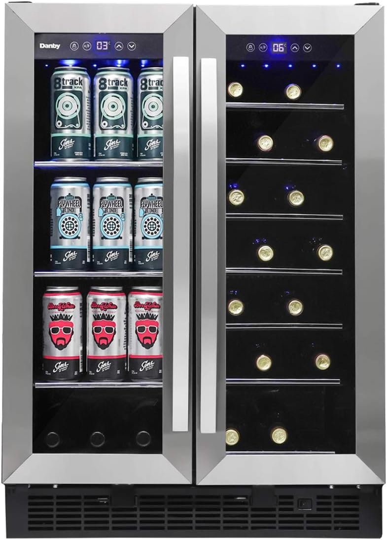 Danby DBC052A1BSS Built In Beverage Center, French Door Under Counter Beverage Cooler For Chilling Wine, Beer, Pop - In Stainless Steel - For Kitchen, Home Bar