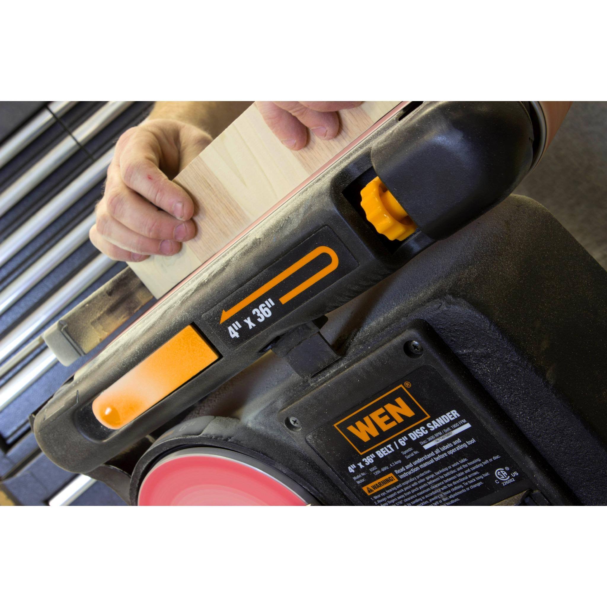 Wen 6502T 4.3-Amp 4 x 36 in. Belt and 6 in. Disc Sander with Cast Iron Base