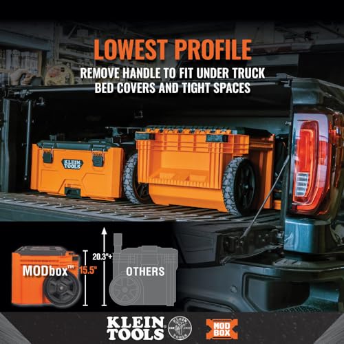Klein Tools 54802MB MODbox Rolling Toolbox, Modular Tool Storage System with Side Mounting, 10-Inch Rubber Wheels, Removable Handle