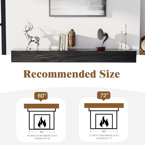 Fireplace Mantel Shelf 72", Rustic Wood Mantles for Over Fireplace, Handcrafted Floating Mantel Shelf, Wall Mounted Farmhouse Decor, with Brushed Surface Workmanship(72Lx8Dx5H, Rustic Natural)