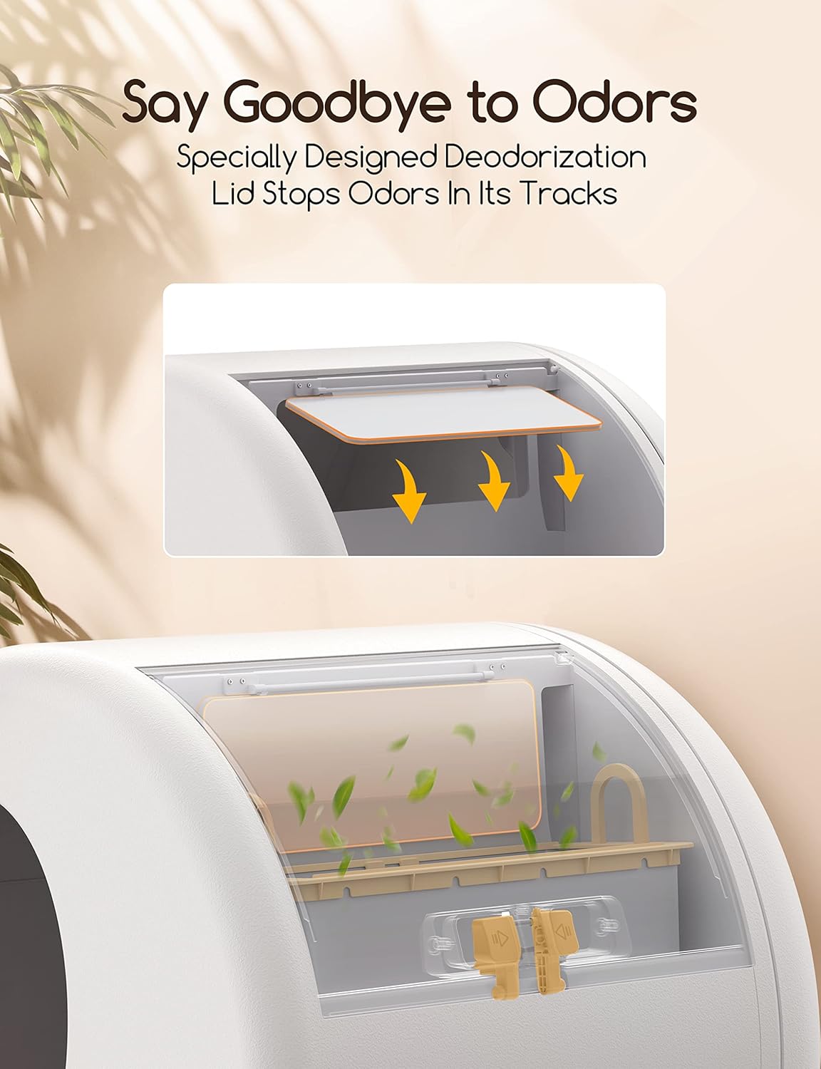 MeoWant Self-Cleaning Cat Litter Box-Yellow, Advanced Safety System Automatic Cat Litter Box Perfect for Multi Cats, Extra Large/Odor Control/APP Control Smart Cat Litter Box with Mat & Liner
