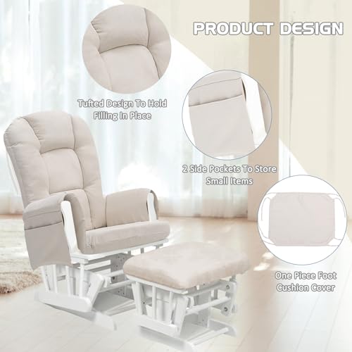 5PCS Glider Rocker Replacement Cushions Thicken Soft Suede Rocking Chair Cushion Set with Ottoman Cover for Indoor Nursery Glider Rocking Chair, Blue